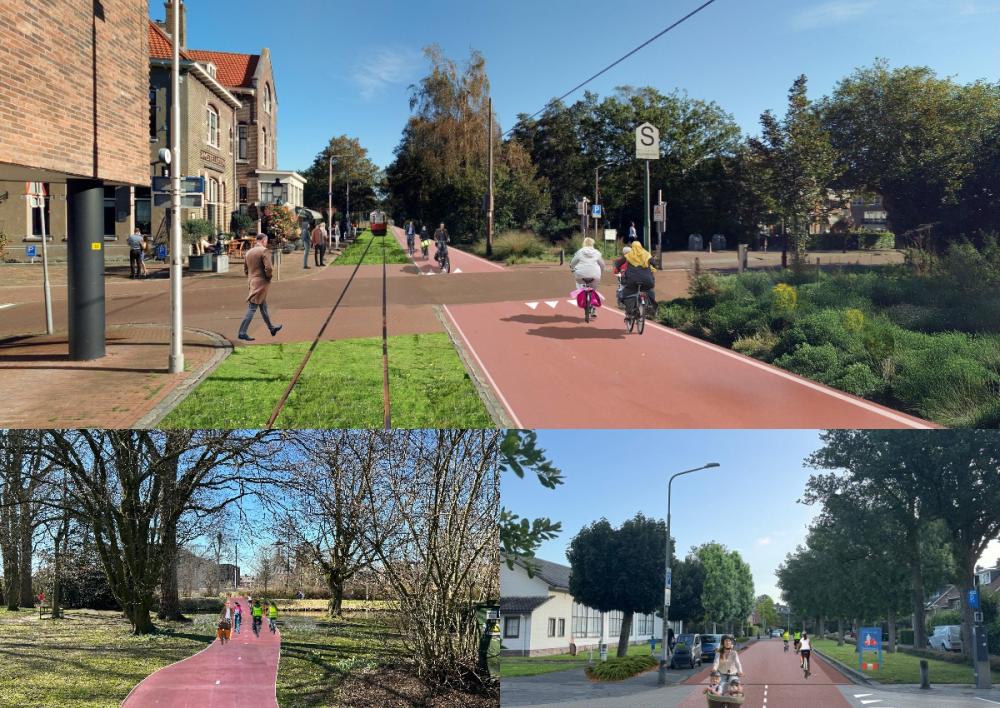 Artist impressies van de vernieuwde fietspaden.