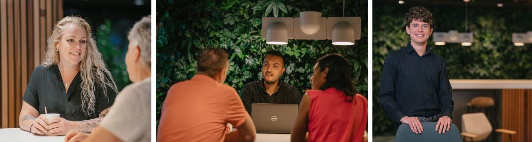 Drieluik met foto's van het werkcentrum