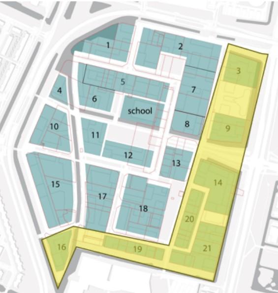 Beoogde ontwikkeling fase 1. Cluster 14 is project van AM, cluster 9 van Trebbe-De Nijs