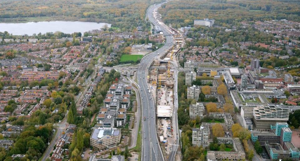 Bovenaanzicht van de verdiepte ligging van de A9