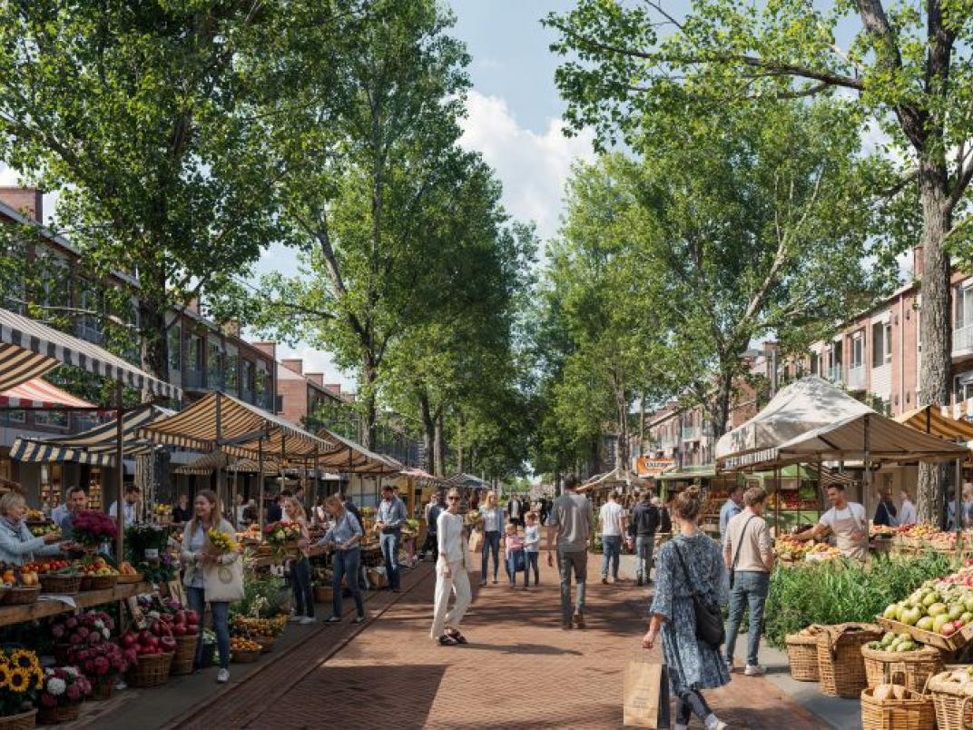 Impressie van de Rembrandtweg met markt